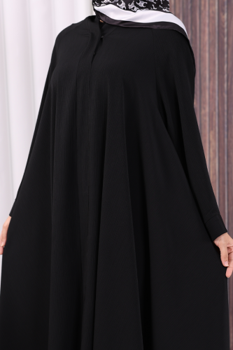 Çıt Çıt Düğme Detaylı Ferace Görünümlü Elbise 70020 Siyah - 7