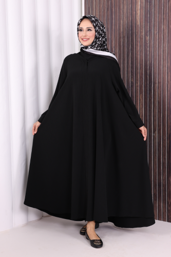 Çıt Çıt Düğme Detaylı Ferace Görünümlü Elbise 70020 Siyah 