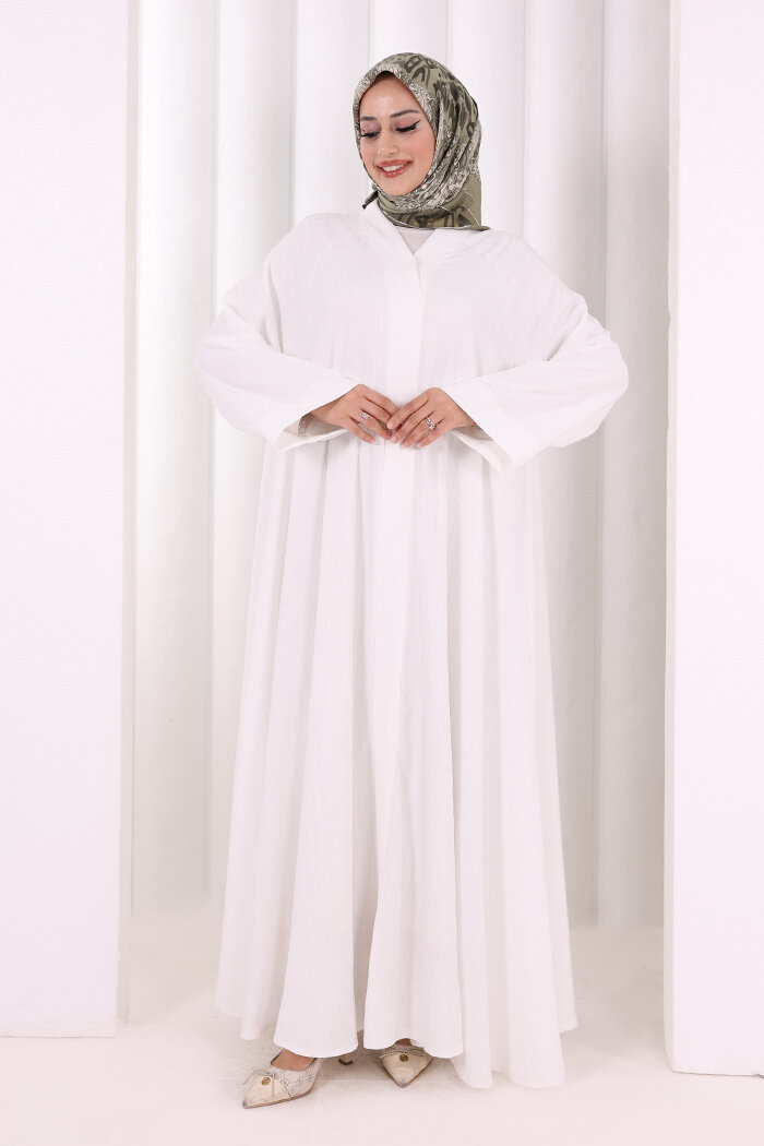 Çıt Çıt Düğme Detaylı Ferace Görünümlü Elbise 6092 Ekru - 2