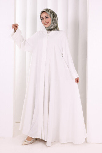 Çıt Çıt Düğme Detaylı Ferace Görünümlü Elbise 6092 Ekru - 3