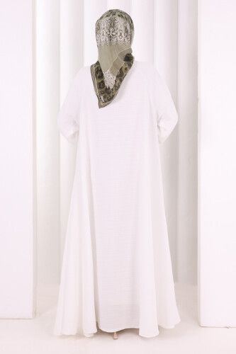 Çıt Çıt Düğme Detaylı Ferace Görünümlü Elbise 6092 Ekru - 4