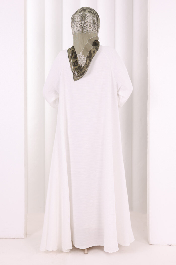 Çıt Çıt Düğme Detaylı Ferace Görünümlü Elbise 6092 Ekru - 4