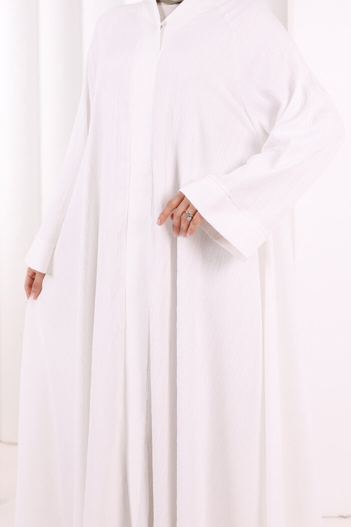 Çıt Çıt Düğme Detaylı Ferace Görünümlü Elbise 6092 Ekru - 6