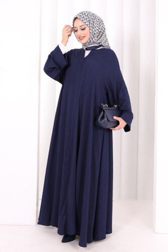 Çıt Çıt Düğme Detaylı Ferace Görünümlü Elbise 6092 Lacivert