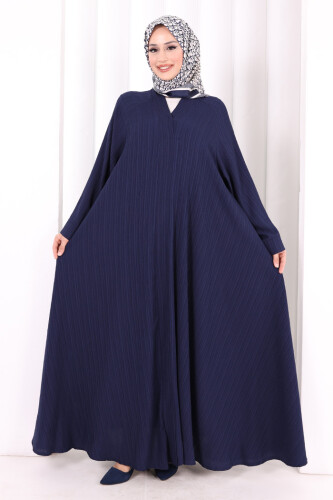 Çıt Çıt Düğme Detaylı Ferace Görünümlü Elbise 6092 Lacivert - 3