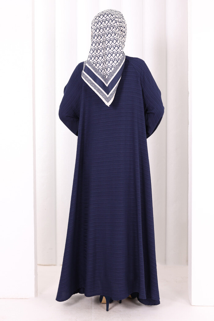 Çıt Çıt Düğme Detaylı Ferace Görünümlü Elbise 6092 Lacivert - 4