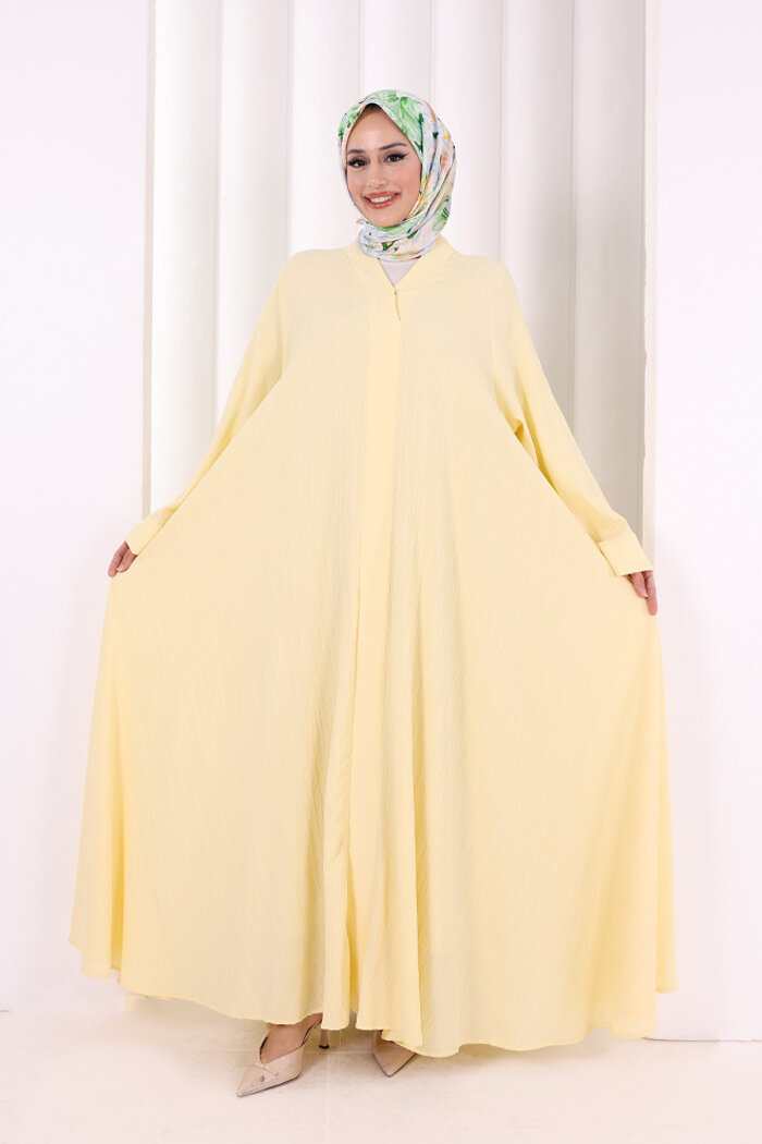 Çıt Çıt Düğme Detaylı Ferace Görünümlü Elbise 6092 Sarı - 1