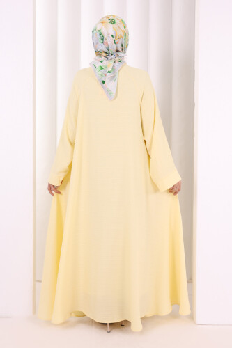 Çıt Çıt Düğme Detaylı Ferace Görünümlü Elbise 6092 Sarı - 5
