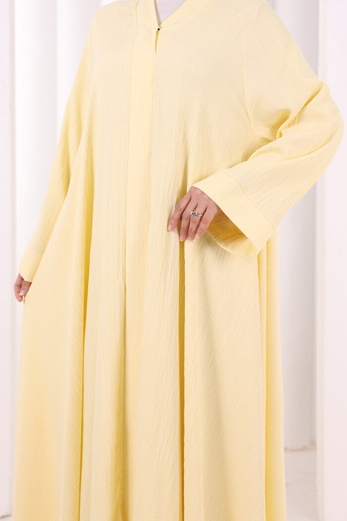 Çıt Çıt Düğme Detaylı Ferace Görünümlü Elbise 6092 Sarı - 7
