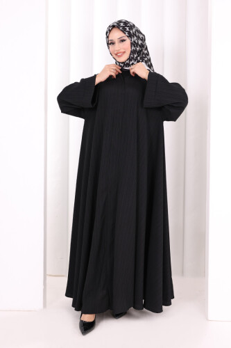 Çıt Çıt Düğme Detaylı Ferace Görünümlü Elbise 6092 Siyah - 2