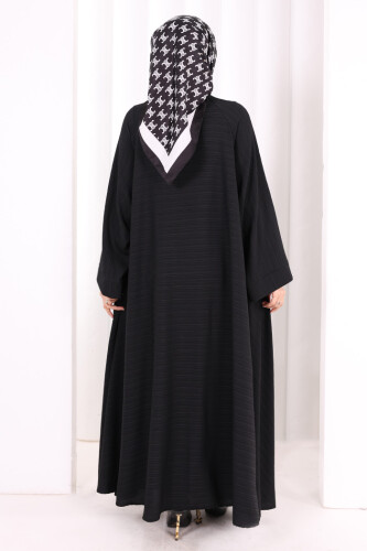 Çıt Çıt Düğme Detaylı Ferace Görünümlü Elbise 6092 Siyah - 4