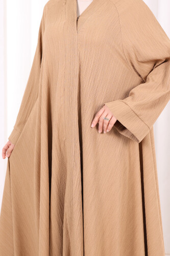 Çıt Çıt Düğme Detaylı Ferace Görünümlü Elbise 6092 Taba - 6