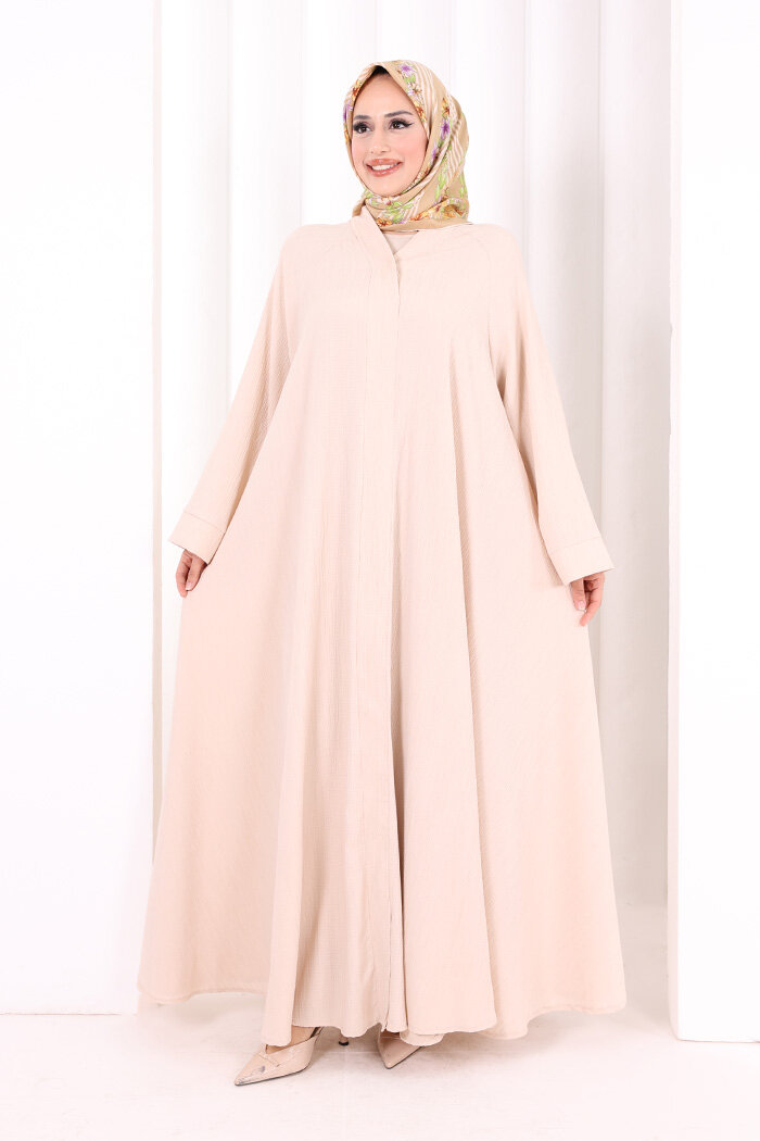 Çıt Çıt Düğme Detaylı Ferace Görünümlü Elbise 6092 Taş - 1