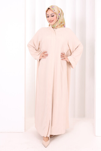 Çıt Çıt Düğme Detaylı Ferace Görünümlü Elbise 6092 Taş - 2