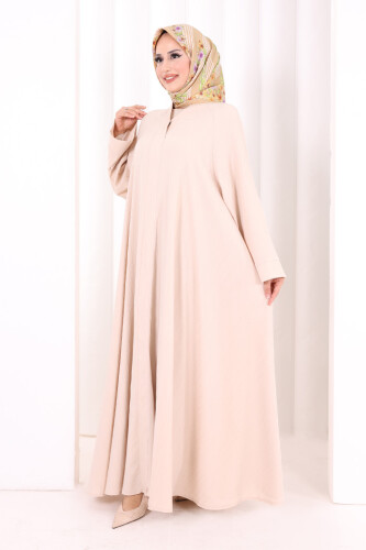 Çıt Çıt Düğme Detaylı Ferace Görünümlü Elbise 6092 Taş - 3