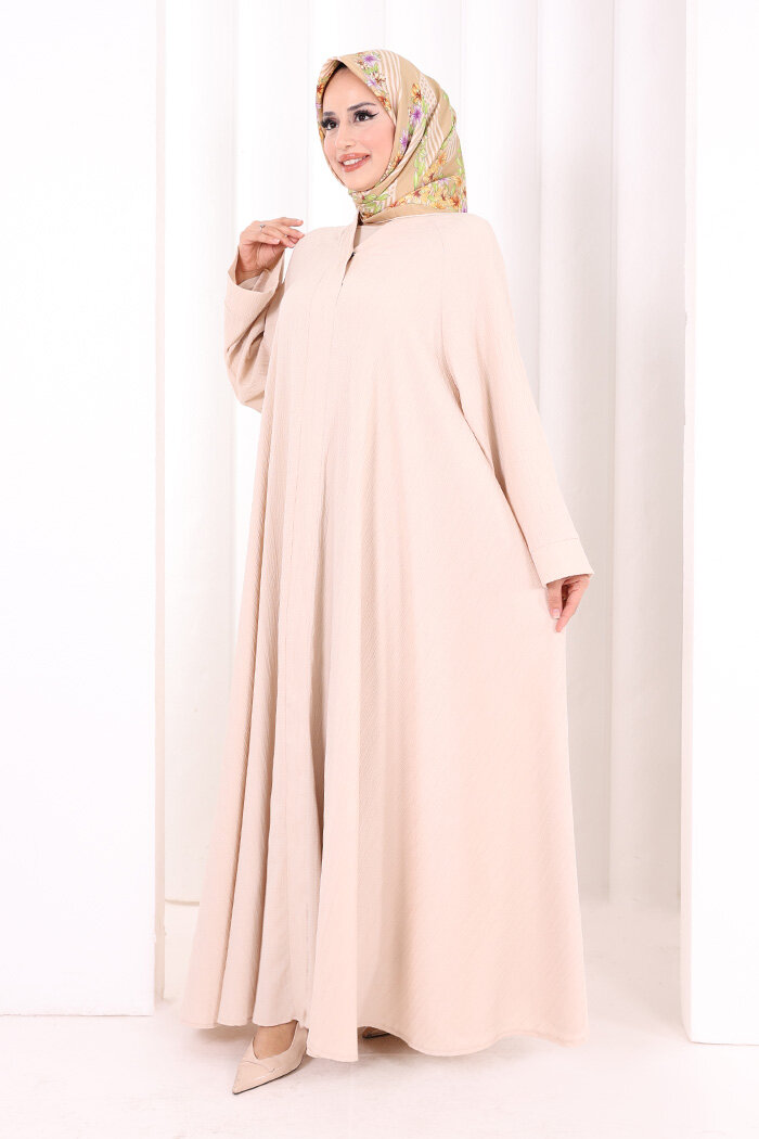 Çıt Çıt Düğme Detaylı Ferace Görünümlü Elbise 6092 Taş - 3