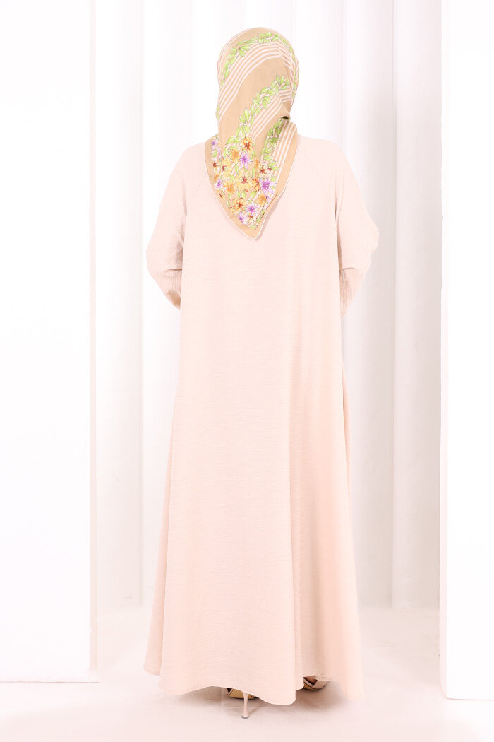 Çıt Çıt Düğme Detaylı Ferace Görünümlü Elbise 6092 Taş - 4