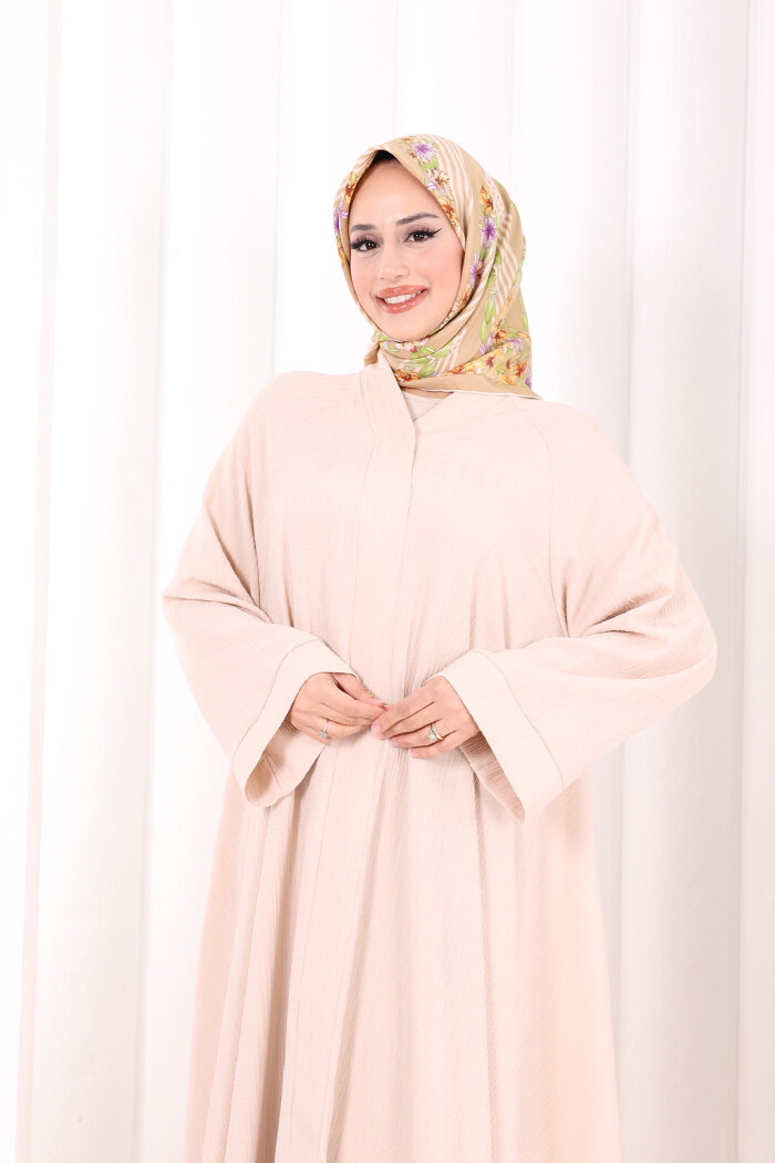 Çıt Çıt Düğme Detaylı Ferace Görünümlü Elbise 6092 Taş - 5