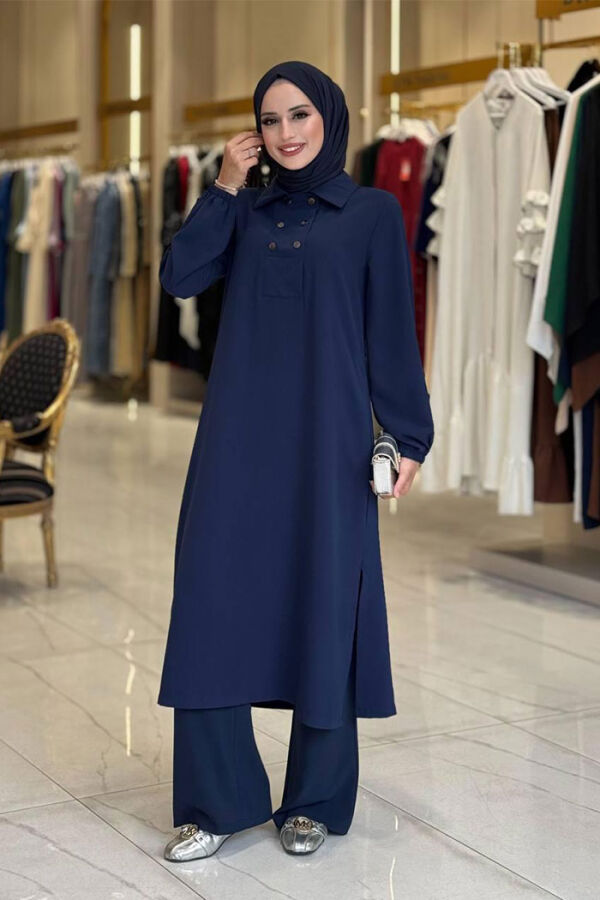 Çıt Çıt Düğme Detaylı Tunik Pantolon İkili Takım 8681 Lacivert - 1