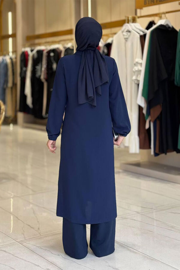 Çıt Çıt Düğme Detaylı Tunik Pantolon İkili Takım 8681 Lacivert - 2