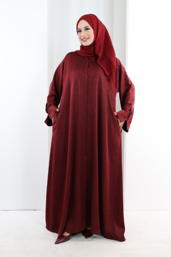 Çıt Çıt Düğmeli Ferace 70023 Bordo