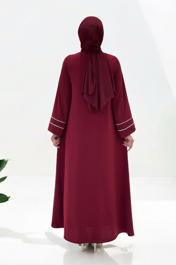 Çizgi Detaylı Boydan Fermuarlı Tam Boy Ferace 6011 Bordo - 2