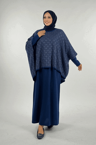 Dantel Desenli Panço 18325 Lacivert - Bym Fashion