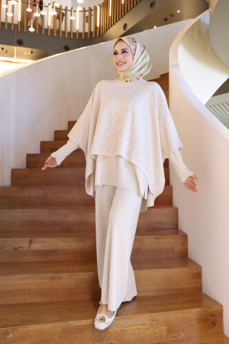 Dantel Desenli Panço 18325 Taş - Bym Fashion