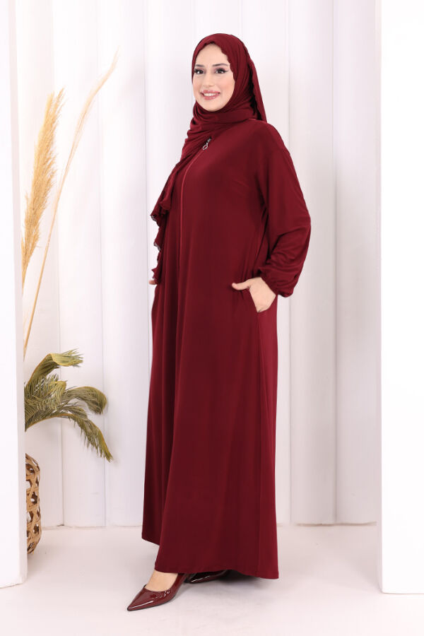 Dantel Detay Şallı Namaz Feracesi 6010 Bordo - 2