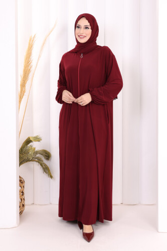 Dantel Detay Şallı Namaz Feracesi 6010 Bordo - 3