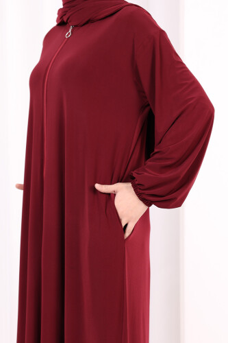 Dantel Detay Şallı Namaz Feracesi 6010 Bordo - 7