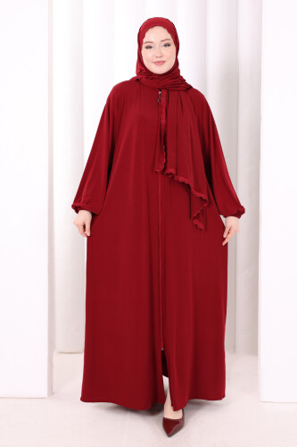 Dantel Detay Şallı Namaz Feracesi 6010 Bordo