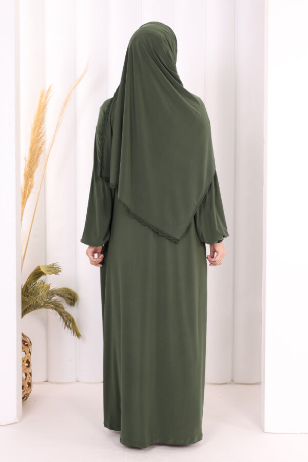 Dantel Detay Şallı Namaz Feracesi 6010 Haki - 4