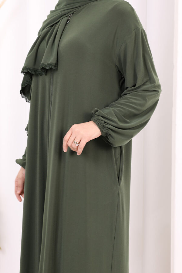 Dantel Detay Şallı Namaz Feracesi 6010 Haki - 6