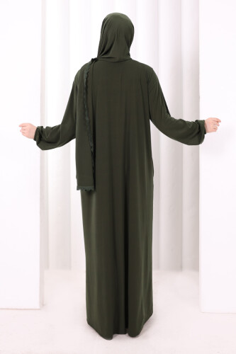 Dantel Detay Şallı Namaz Feracesi 6010 Haki - 4