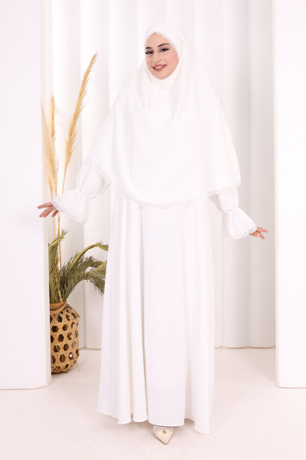 Dantel Detay Sufleli Elbise 6061 Ekru - 2