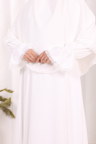 Dantel Detay Sufleli Elbise 6061 Ekru - 5