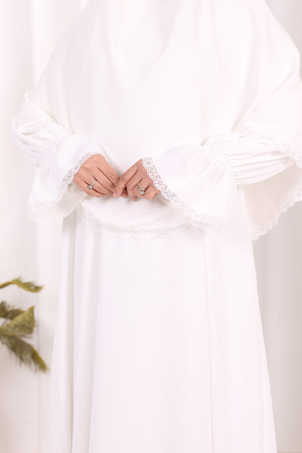 Dantel Detay Sufleli Elbise 6061 Ekru - 5