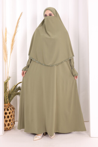 Dantel Detay Sufleli Elbise 6061 Haki