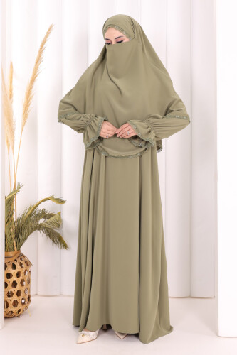 Dantel Detay Sufleli Elbise 6061 Haki - 2