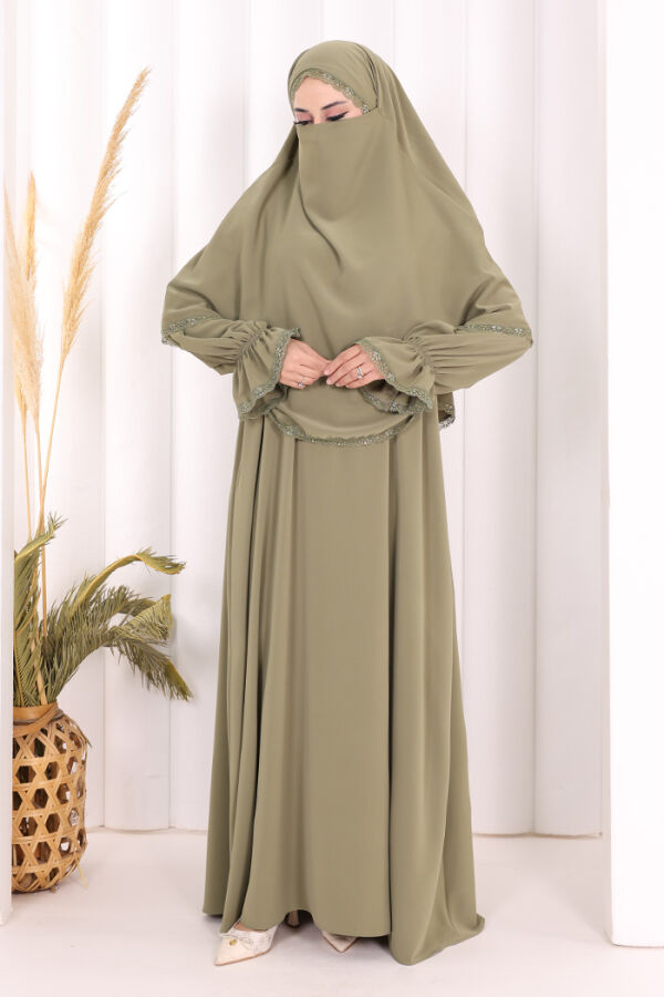 Dantel Detay Sufleli Elbise 6061 Haki - 2