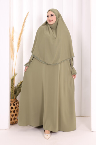 Dantel Detay Sufleli Elbise 6061 Haki - 3