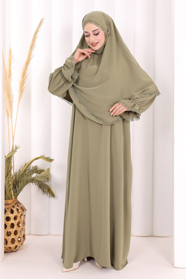 Dantel Detay Sufleli Elbise 6061 Haki - 4