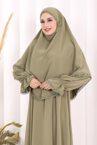 Dantel Detay Sufleli Elbise 6061 Haki - 5