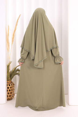 Dantel Detay Sufleli Elbise 6061 Haki - 6