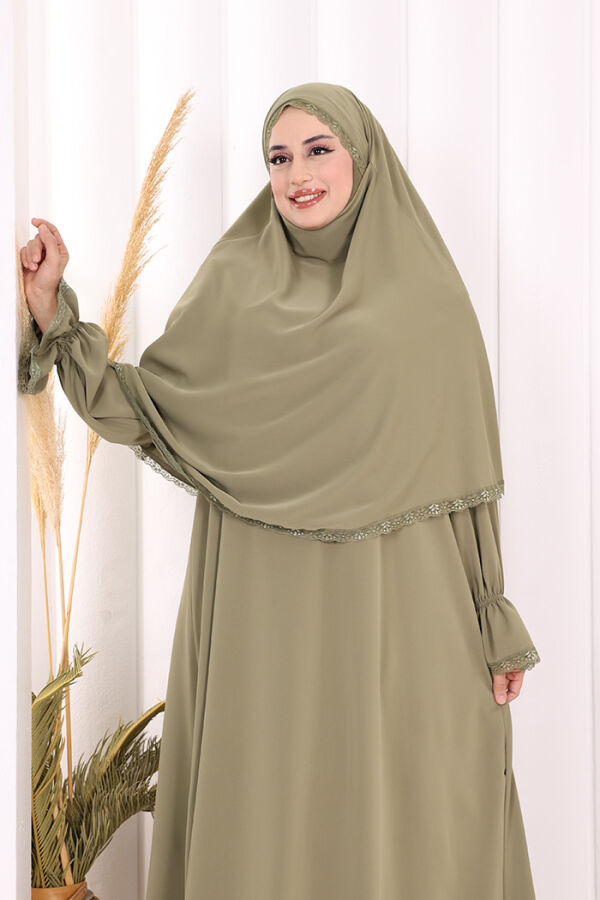 Dantel Detay Sufleli Elbise 6061 Haki - 7