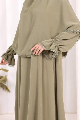Dantel Detay Sufleli Elbise 6061 Haki - 8