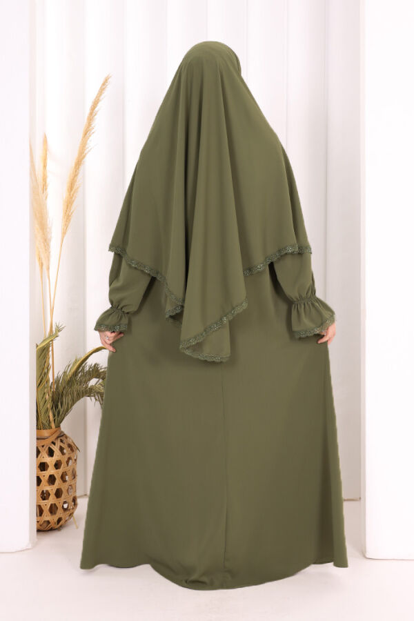 Dantel Detay Sufleli Elbise 6061 Haki - 4