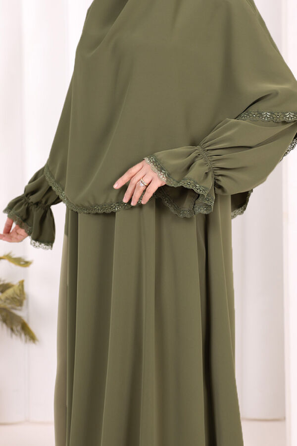 Dantel Detay Sufleli Elbise 6061 Haki - 5