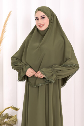 Dantel Detay Sufleli Elbise 6061 Haki - 6